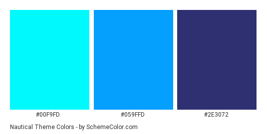Nautical Theme - Color scheme palette thumbnail - #00F9FD #059FFD #2E3072 