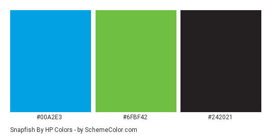 Snapfish by HP - Color scheme palette thumbnail - #00a2e3 #6fbf42 #242021 