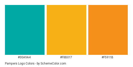 Pampers Logo - Color scheme palette thumbnail - #00a9a4 #f8b017 #f5911b 