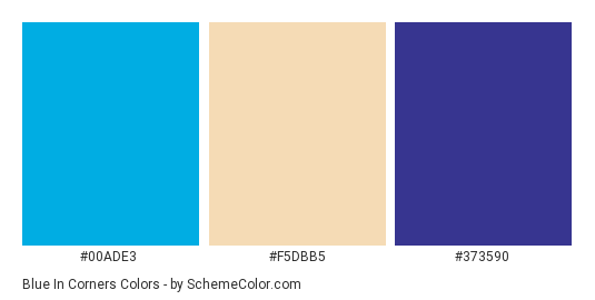Blue In Corners - Color scheme palette thumbnail - #00ade3 #f5dbb5 #373590 