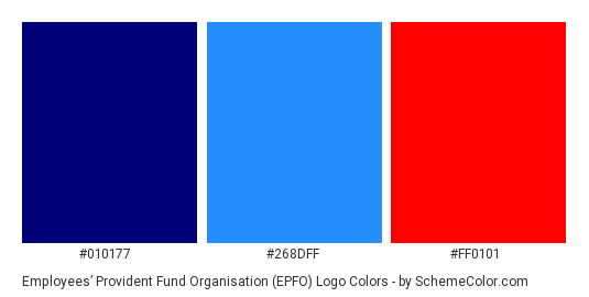 Employees’ Provident Fund Organisation (EPFO) Logo - Color scheme palette thumbnail - #010177 #268dff #ff0101 