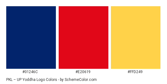 PKL – UP Yoddha Logo - Color scheme palette thumbnail - #01246C #E20619 #FFD249 