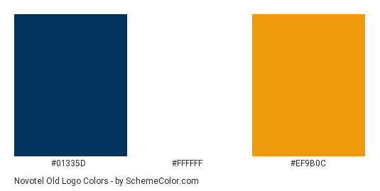 Novotel Old Logo - Color scheme palette thumbnail - #01335d #ffffff #ef9b0c 