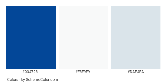 Arizona Blue House - Color scheme palette thumbnail - #034798 #f8f9f9 #dae4ea 