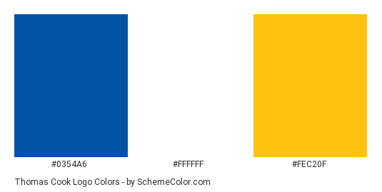 Thomas Cook Logo - Color scheme palette thumbnail - #0354a6 #ffffff #fec20f 