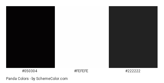 Panda - Color scheme palette thumbnail - #050304 #fefefe #222222 