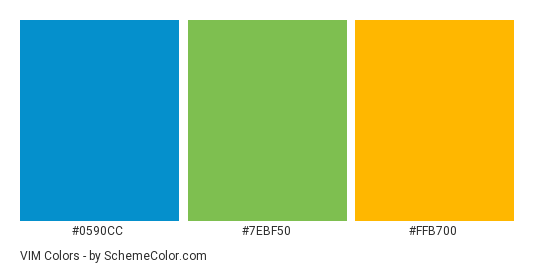 VIM - Color scheme palette thumbnail - #0590CC #7EBF50 #FFB700 