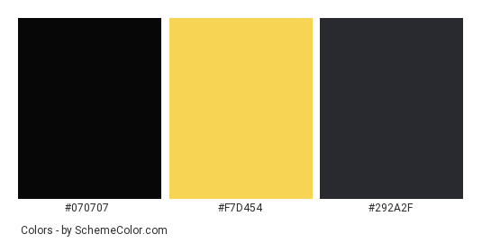 Powerful Digital Writing - Color scheme palette thumbnail - #070707 #f7d454 #292a2f 