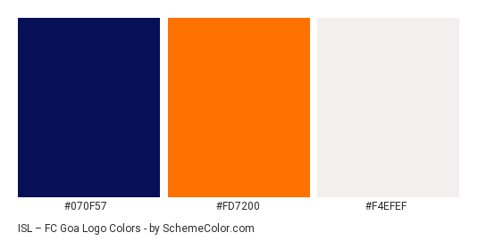 ISL – FC Goa Logo - Color scheme palette thumbnail - #070f57 #fd7200 #f4efef 