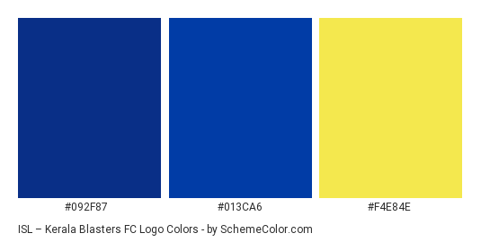 ISL – Kerala Blasters FC Logo - Color scheme palette thumbnail - #092f87 #013ca6 #f4e84e 