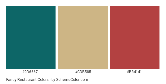 Fancy Restaurant - Color scheme palette thumbnail - #0D6667 #CDB585 #B34141 
