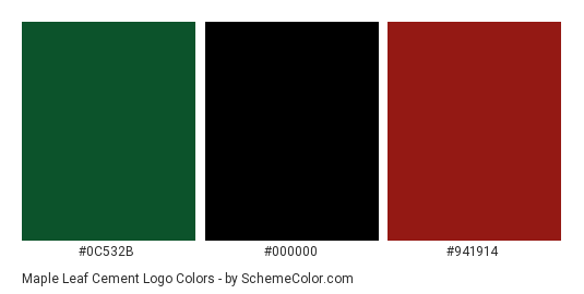 Maple Leaf Cement Logo - Color scheme palette thumbnail - #0c532b #000000 #941914 
