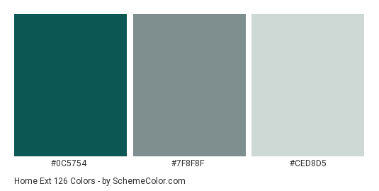 Home Ext 126 - Color scheme palette thumbnail - #0c5754 #7f8f8f #ced8d5 
