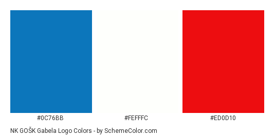 NK GOŠK Gabela Logo - Color scheme palette thumbnail - #0c76bb #fefffc #ed0d10 