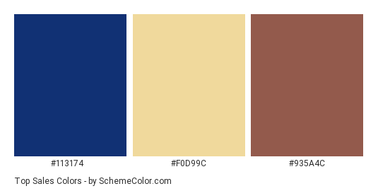 Top Sales - Color scheme palette thumbnail - #113174 #F0D99C #935A4C 