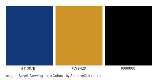 August Schell Brewing Logo - Color scheme palette thumbnail - #11387b #cf9428 #000000 