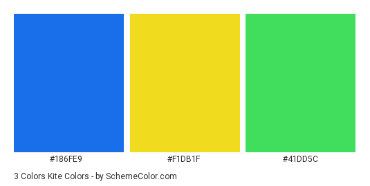 3 Colors Kite - Color scheme palette thumbnail - #186FE9 #F1DB1F #41DD5C 
