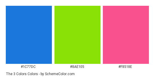 The 3 Colors - Color scheme palette thumbnail - #1C77DC #8AE105 #F8518E 