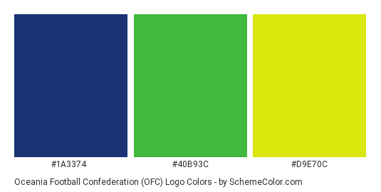 Oceania Football Confederation (OFC) Logo - Color scheme palette thumbnail - #1a3374 #40b93c #d9e70c 