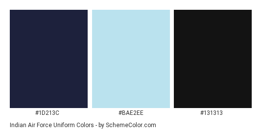 Indian Air Force Uniform - Color scheme palette thumbnail - #1d213c #bae2ee #131313 