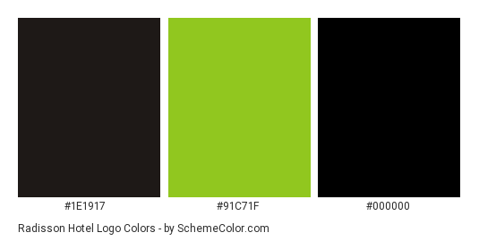Radisson Hotel Logo - Color scheme palette thumbnail - #1e1917 #91c71f #000000 