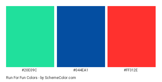 Run for Fun - Color scheme palette thumbnail - #20E09C #044EA1 #FF312E 