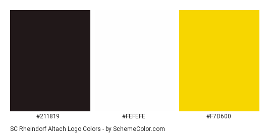 SC Rheindorf Altach Logo - Color scheme palette thumbnail - #211819 #fefefe #f7d600 