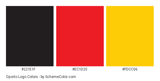 Oporto Logo - Color scheme palette thumbnail - #221e1f #ec1d25 #fdcc06 