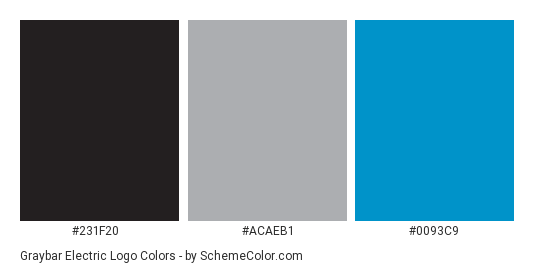 Graybar Electric Logo - Color scheme palette thumbnail - #231f20 #acaeb1 #0093c9 