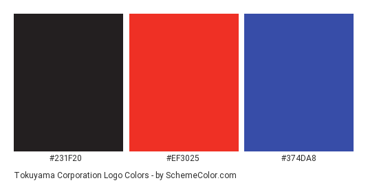 Tokuyama Corporation Logo - Color scheme palette thumbnail - #231f20 #ef3025 #374da8 