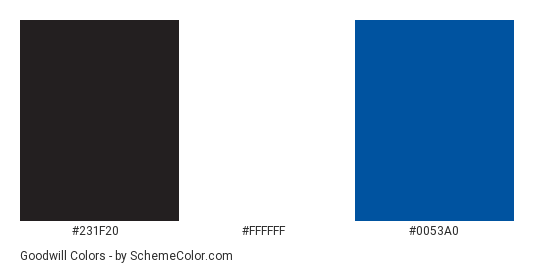 Goodwill - Color scheme palette thumbnail - #231f20 #ffffff #0053a0 