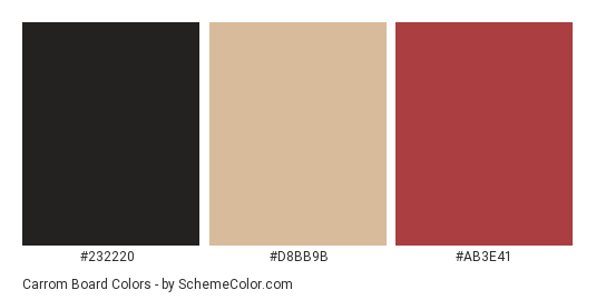 Carrom Board - Color scheme palette thumbnail - #232220 #D8BB9B #AB3E41 
