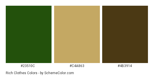 Rich Clothes - Color scheme palette thumbnail - #23510C #C4A863 #4B3914 