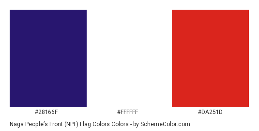 Naga People’s Front (NPF) Flag Colors - Color scheme palette thumbnail - #28166f #ffffff #da251d 