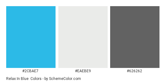 Relax in Blue & Gray - Color scheme palette thumbnail - #2CBAE7 #EAEBE9 #626262 