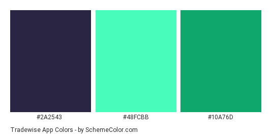 Tradewise app - Color scheme palette thumbnail - #2a2543 #48fcbb #10a76d 