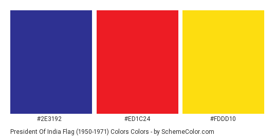 President of India Flag (1950-1971) Colors - Color scheme palette thumbnail - #2e3192 #ed1c24 #fddd10 