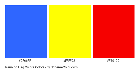 Réunion Flag Colors - Color scheme palette thumbnail - #2f66ff #ffff02 #f60100 