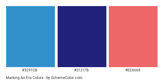 Marking an Era - Color scheme palette thumbnail - #3291CB #21217B #EE6668 