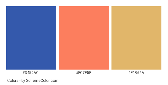 Positano Italy - Color scheme palette thumbnail - #3459ac #fc7e5e #e1b66a 