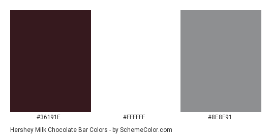 Hershey Milk Chocolate Bar - Color scheme palette thumbnail - #36191e #ffffff #8e8f91 