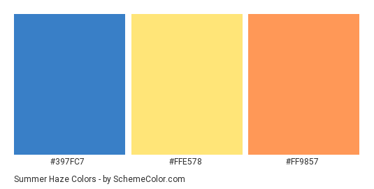 Summer Haze - Color scheme palette thumbnail - #397fc7 #ffe578 #ff9857 