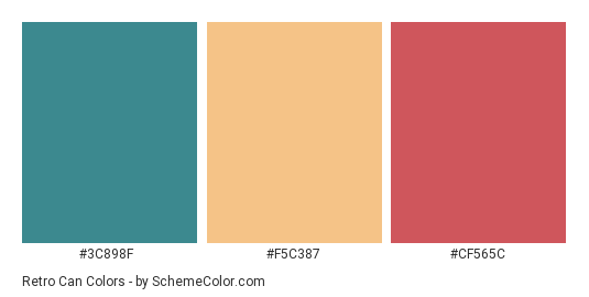 Retro Can - Color scheme palette thumbnail - #3C898F #F5C387 #CF565C 