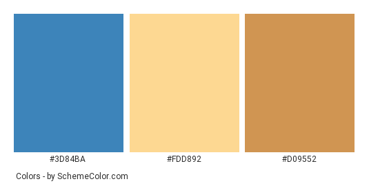 Ornamental Grill - Color scheme palette thumbnail - #3D84BA #FDD892 #D09552 