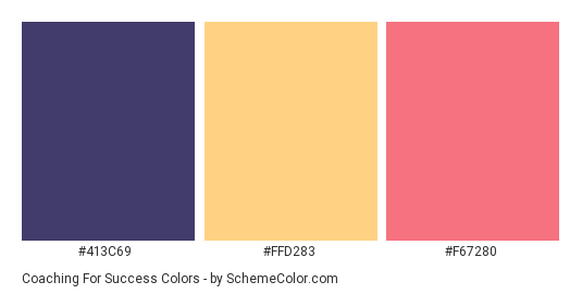 Coaching for Success - Color scheme palette thumbnail - #413C69 #FFD283 #F67280 