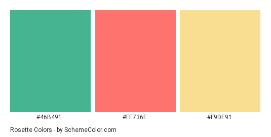 Rosette - Color scheme palette thumbnail - #46B491 #FE736E #F9DE91 