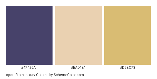 Apart From Luxury - Color scheme palette thumbnail - #47426A #EAD1B1 #D9BC73 