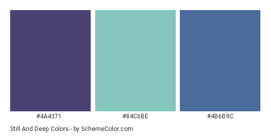 Still and Deep - Color scheme palette thumbnail - #4A4371 #84C6BE #4B6B9C 