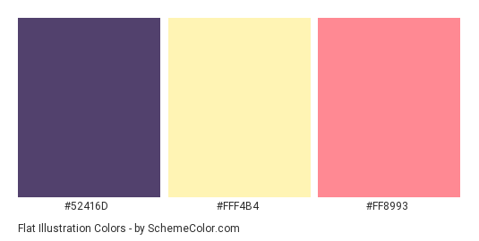 Flat Illustration - Color scheme palette thumbnail - #52416d #fff4b4 #ff8993 