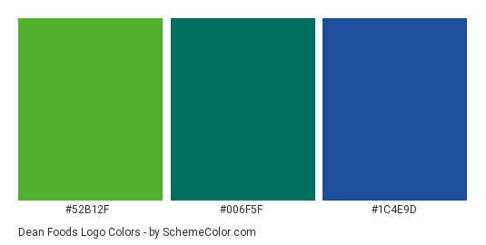 Dean Foods Logo - Color scheme palette thumbnail - #52b12f #006f5f #1c4e9d 